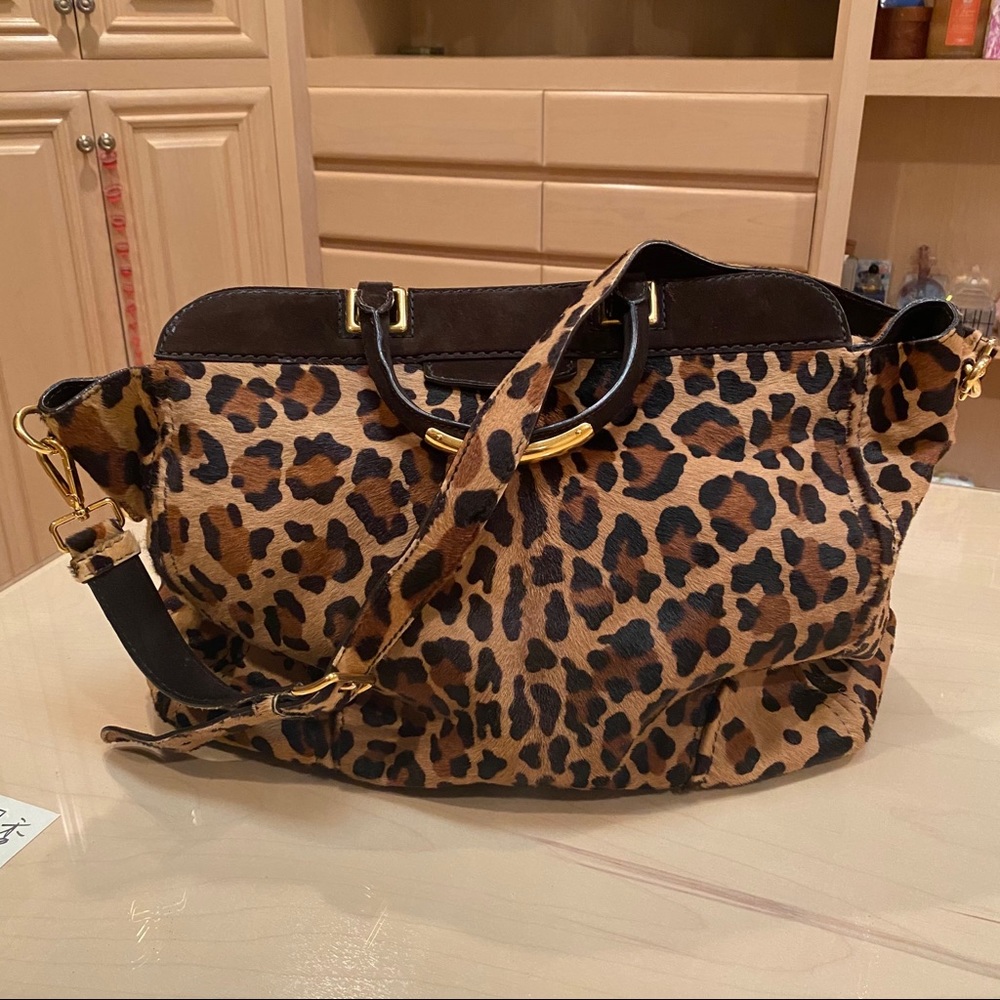 Prada vintage leopard dyed calf fur tote satchel - Picture 2 of 13